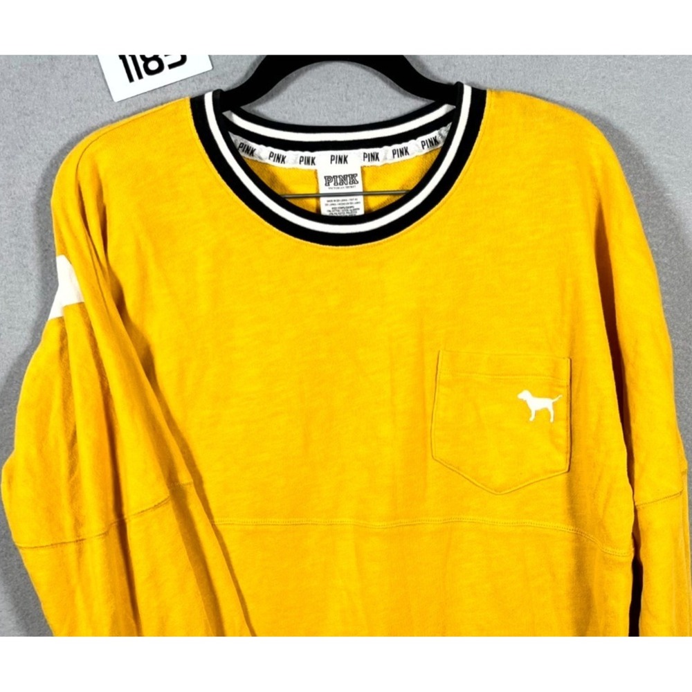 PINK Victoria's Secret Shirt Womens Small Yellow Cotton Graphic Long‎ Sleeve